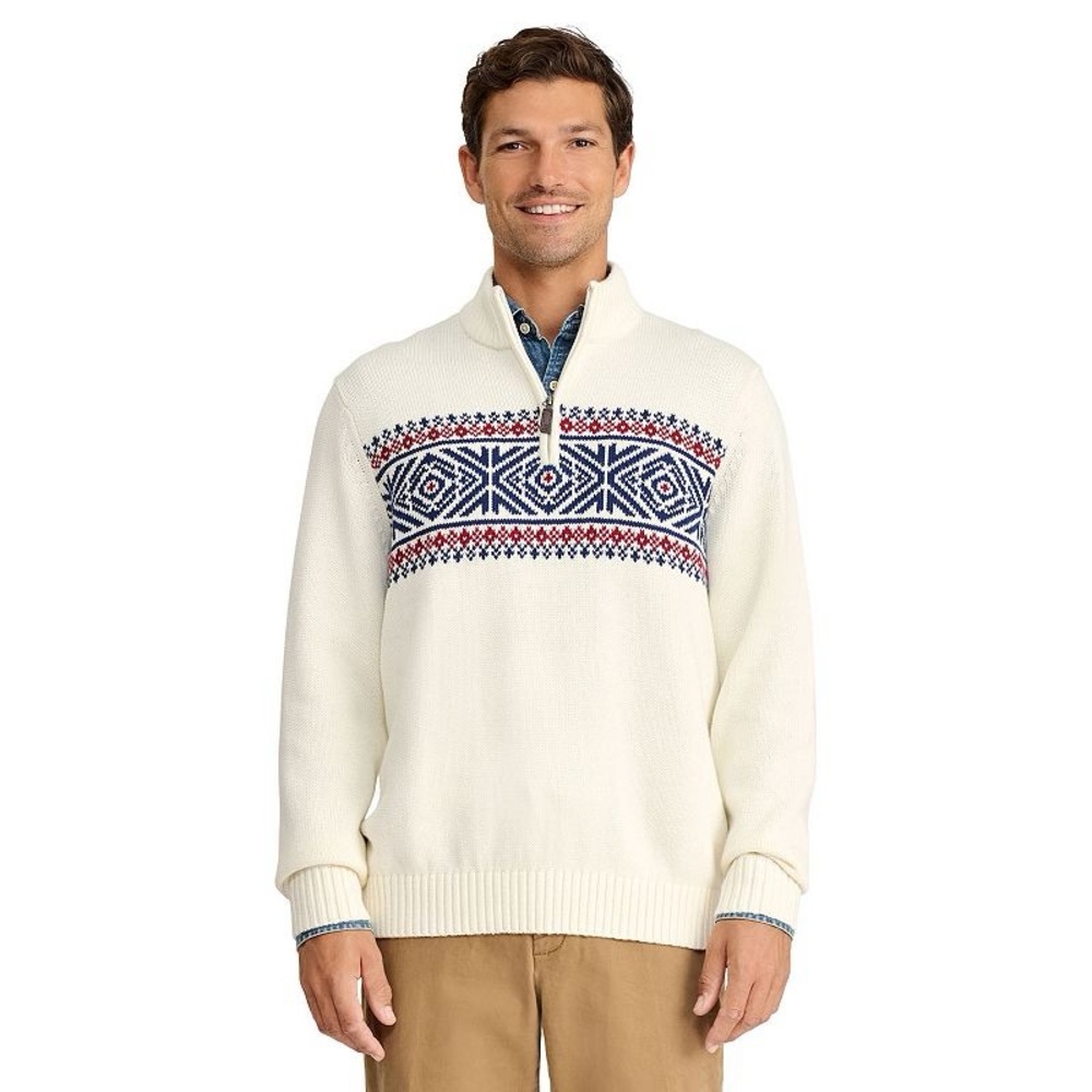 Izod Fair Isle Knit Quarter Zip Long Sleeve Pullover Sweater